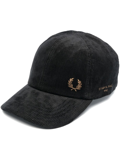 Fred Perry Embroidered-logo Corduroy Cap In Black