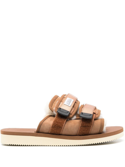 Suicoke Touch-strap Shearling-lined Sandals In Brown