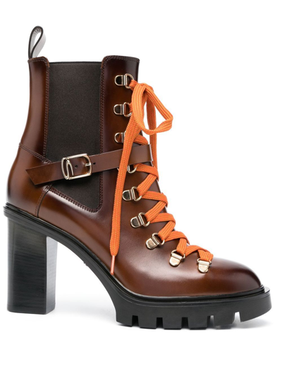 Santoni 95mm Leather Buckled Boots In Brown