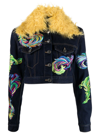 AREA CONTRAST-COLLAR FEATHER-EMBROIDERED DENIM JACKET