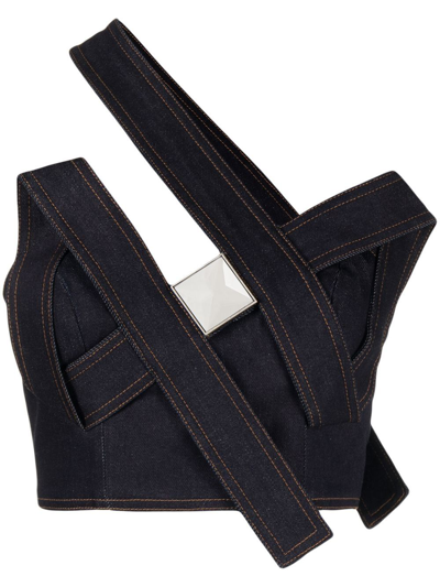 Area Crystal Pyramid Denim Mini Skirt In Blue