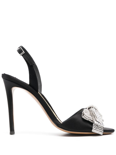 Alexandre Vauthier Crystal-embellished Bow Satin Slingback Sandals In Black