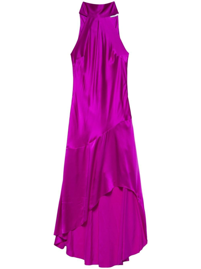 Frame Draped Halter Neck Silk Midi Dress In Magenta | ModeSens