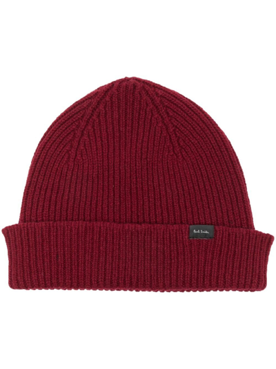 Paul Smith Logo-patch Knit Beanie In Red