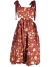 Ulla Johnson Gabrielle Cutout Tie-detailed Floral-print Matte-satin Dress In Red