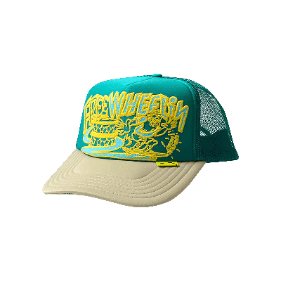 Pre-owned Kapital Free Wheelin' Trucker Cap 'turquoise/beige' In Blue