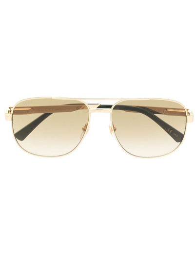 Gucci Logo-engrave Pilot-frame Sunglasses In Gold
