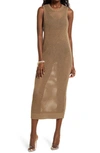 Open Edit Open Stitch Sleeveless Cotton Blend Sweater Dress In Tan Lead