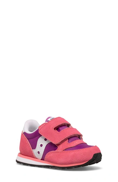Saucony Kids' Jazz Hook & Loop Sneaker In Pink/ Purple