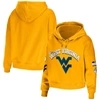 WEAR BY ERIN ANDREWS WEAR BY ERIN ANDREWS GOLD WEST VIRGINIA MOUNTAINEERS MIXED MEDIA CROPPED PULLOVER HOODIE