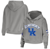 WEAR BY ERIN ANDREWS WEAR BY ERIN ANDREWS GRAY KENTUCKY WILDCATS MIXED MEDIA CROPPED PULLOVER HOODIE