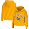 WEAR BY ERIN ANDREWS WEAR BY ERIN ANDREWS GOLD PITT PANTHERS MIXED MEDIA CROPPED PULLOVER HOODIE