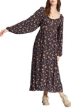 Billabong Better Days Floral Long Sleeve Maxi Dress In Black