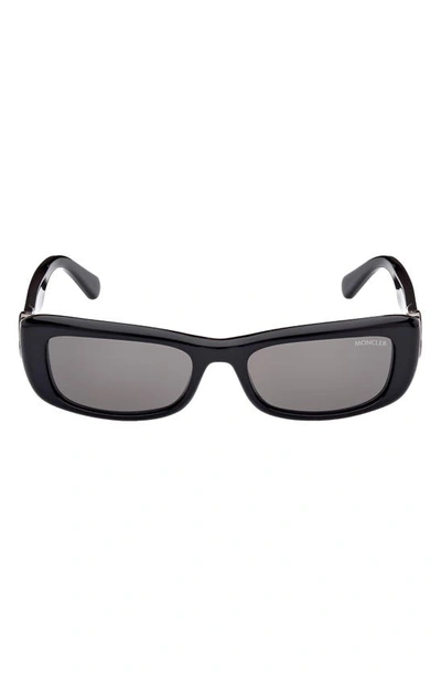 Moncler 55mm Rectangular Sunglasses In Shiny Black