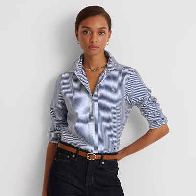 Ralph Lauren Striped Easy Care Cotton Shirt In Blue/white