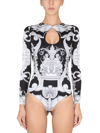 Versace Silver Baroque Keyhole-front Fitted Jersey Top In Nero