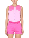Ganni Block Cotton Poplin Sleeveless Shirt In Rosa