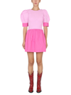 Ganni Color Block Cotton Poplin Smocked Mini Dress In Rosa