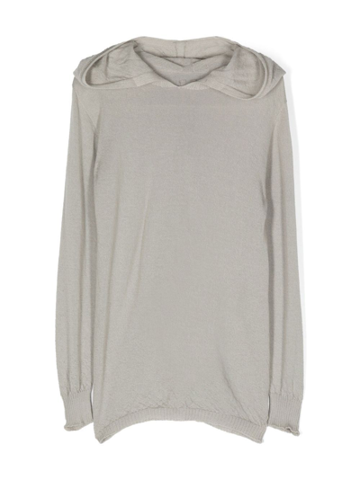 Rick Owens Kids' Fine-knit Hooded Top In 灰色