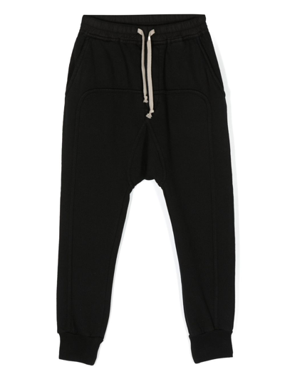 Rick Owens Drawstring Organic-cotton Track Trousers In 黑色