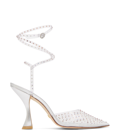 Stuart Weitzman , Glam Xcurve 100 Wrap Pump, Pumps, Silver, Pvc In Clear/silver/clear
