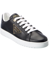 Prada Downtown Leather Tonal Sneakers With Metal Logo In Black
