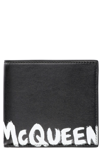 Alexander Mcqueen Leather Flap-over Wallet In Black