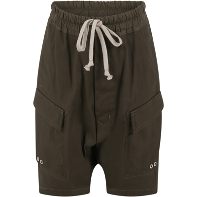Rick Owens Pods Cotton Cargo Shorts In Green