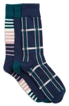 Nordstrom Rack Ultra Soft Patterned Crew Socks In Navy Check Multi