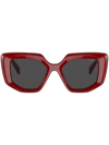 Prada Logo Geometric-frame Sunglasses In Red