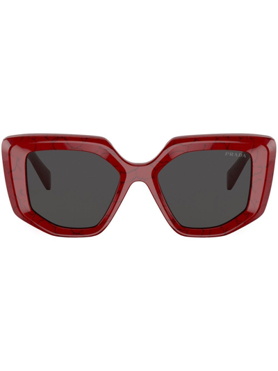 Prada Logo Geometric-frame Sunglasses In Red