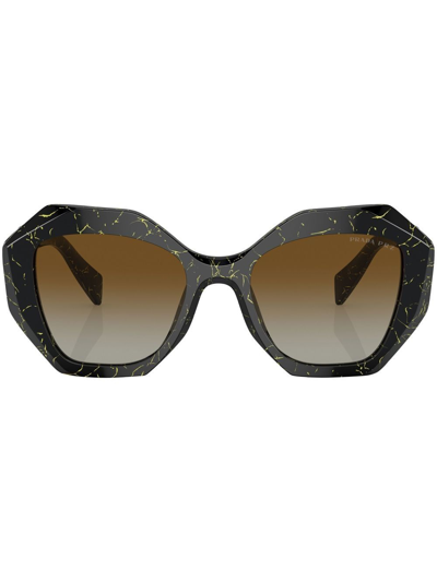 Prada Marble-print Logo Sunglasses In Black