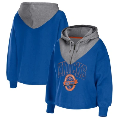 Wear By Erin Andrews Blue New York Knicks Pieced Quarter-zip Hoodie Jacket