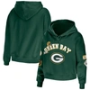 WEAR BY ERIN ANDREWS WEAR BY ERIN ANDREWS GREEN GREEN BAY PACKERS MODEST CROPPED PULLOVER HOODIE