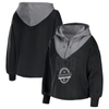 Wear By Erin Andrews Black Brooklyn Nets Pieced Quarter-zip Hoodie Jacket In Black