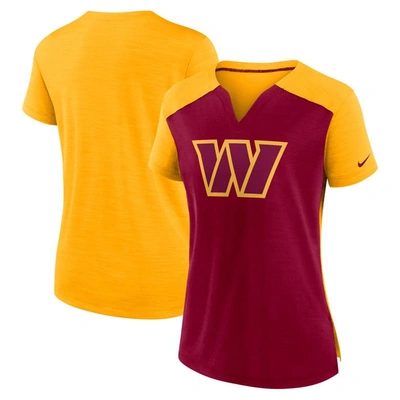 Nike Women's Dri-fit Exceed (nfl Washington Commanders) T-shirt In Burgundy,gold