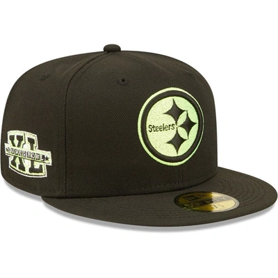 New Era Black Pittsburgh Steelers Super Bowl Xl Summer Pop 59fifty Fitted Hat