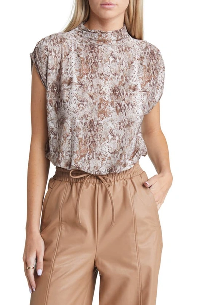 Open Edit Knit Blouson Crop Top In Multi Brown Swirl Snake