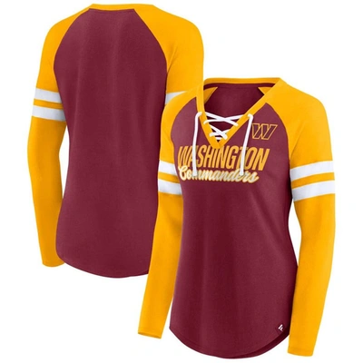 Fanatics Branded Burgundy/gold Washington Commanders True To Form Raglan Lace-up V-neck Long Sleeve In Burgundy,gold