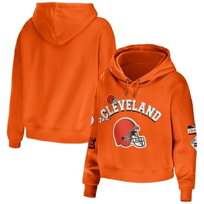 WEAR BY ERIN ANDREWS WEAR BY ERIN ANDREWS ORANGE CLEVELAND BROWNS MODEST CROPPED PULLOVER HOODIE