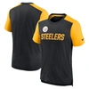 NIKE NIKE HEATHERED BLACK/HEATHERED GOLD PITTSBURGH STEELERS COLOR BLOCK TEAM NAME T-SHIRT