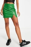 Topshop Faux Leather Mini Skirt In Mid Green