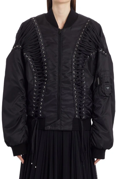 Dolce & Gabbana Lace-up Technical Fabric Bomber Jacket In Black