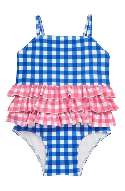 Tucker + Tate Babies' Gingham Ruffle One-piece Swimsuit In Blue Surf- Pink Gingham Block