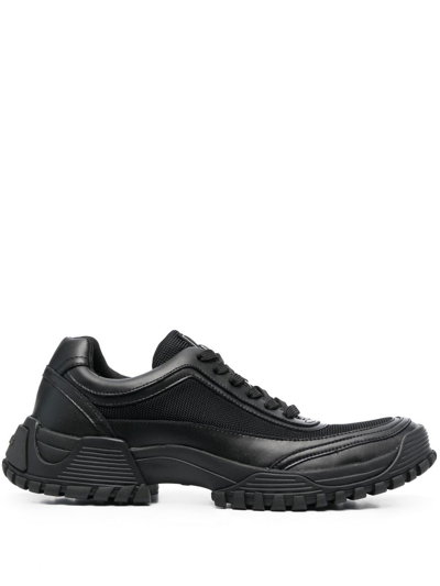 Emporio Armani Leather Low-top Sneakers In Black