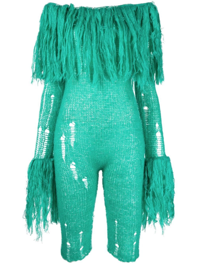 Gcds Distressed Fringed Jumpsuit In Green