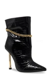 Chase & Chloe Chain Embellished Stiletto Heel Bootie In Black Croc