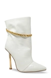Chase & Chloe Chain Embellished Stiletto Heel Bootie In White Croc