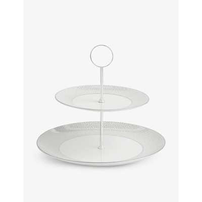 Wedgwood Gio Platinum Geometric-pattern Two-tier Bone-china Cake Stand