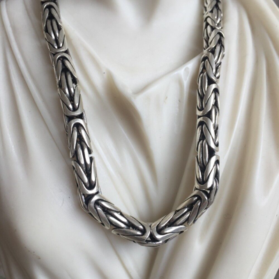 Pre-owned Handmade 8mm Mens Bali King Byzantine Chain Necklaces 170gr 22 Inch 925 Silver Sterling